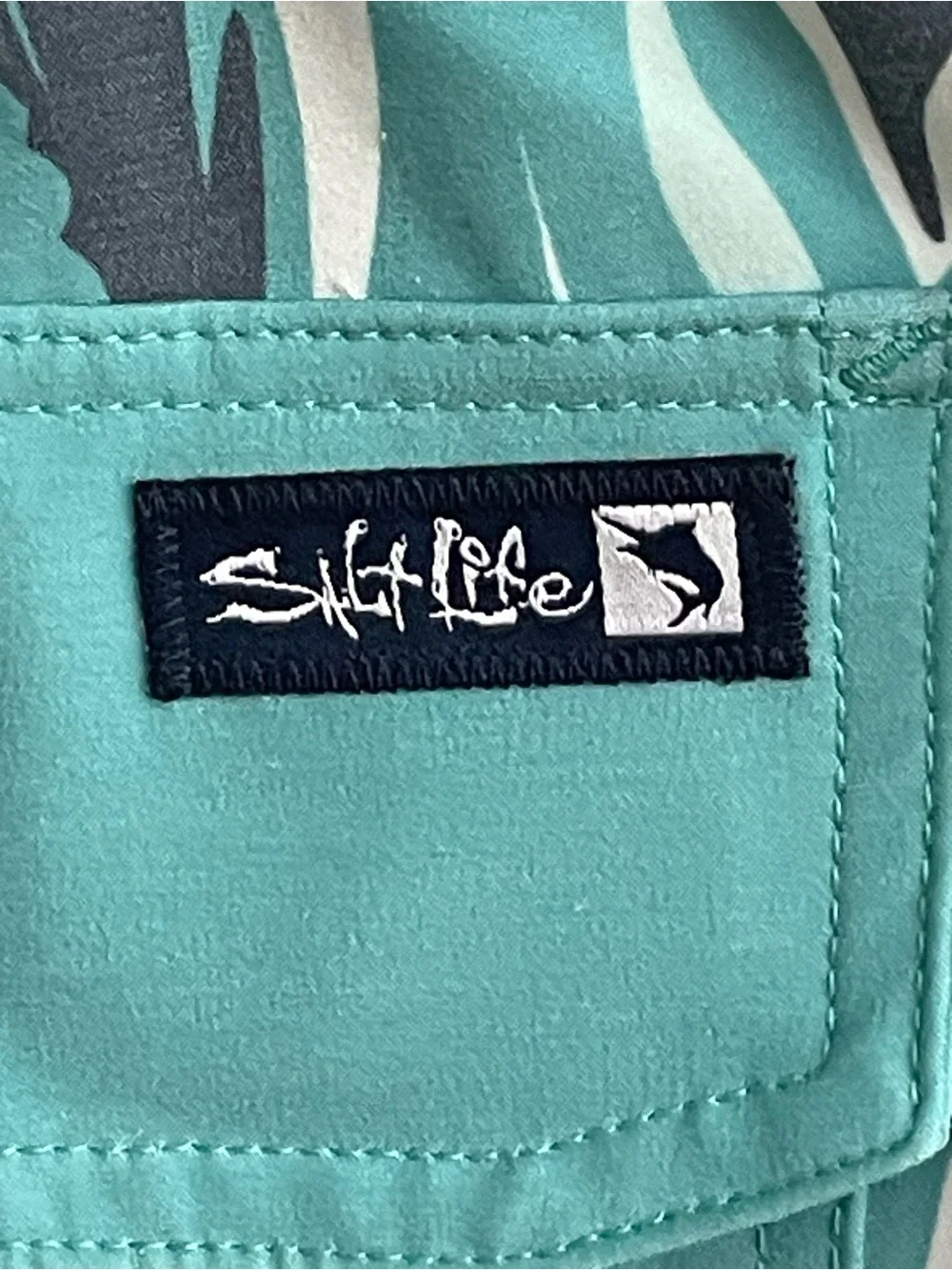 Salt Life Men’s Teal Patterned Swim Trunks with Yellow & Navy Accents